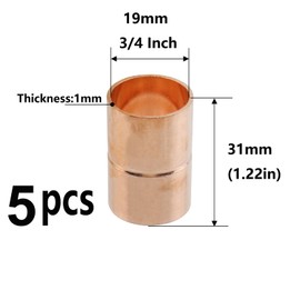 Semetall 3/4 Inch (19mm) Straight Coupling,Copper Pipe Fittings for HVAC - Welding Joint Connector - Air Conditioning Refrigeration Joint Adapter (5 Pack)