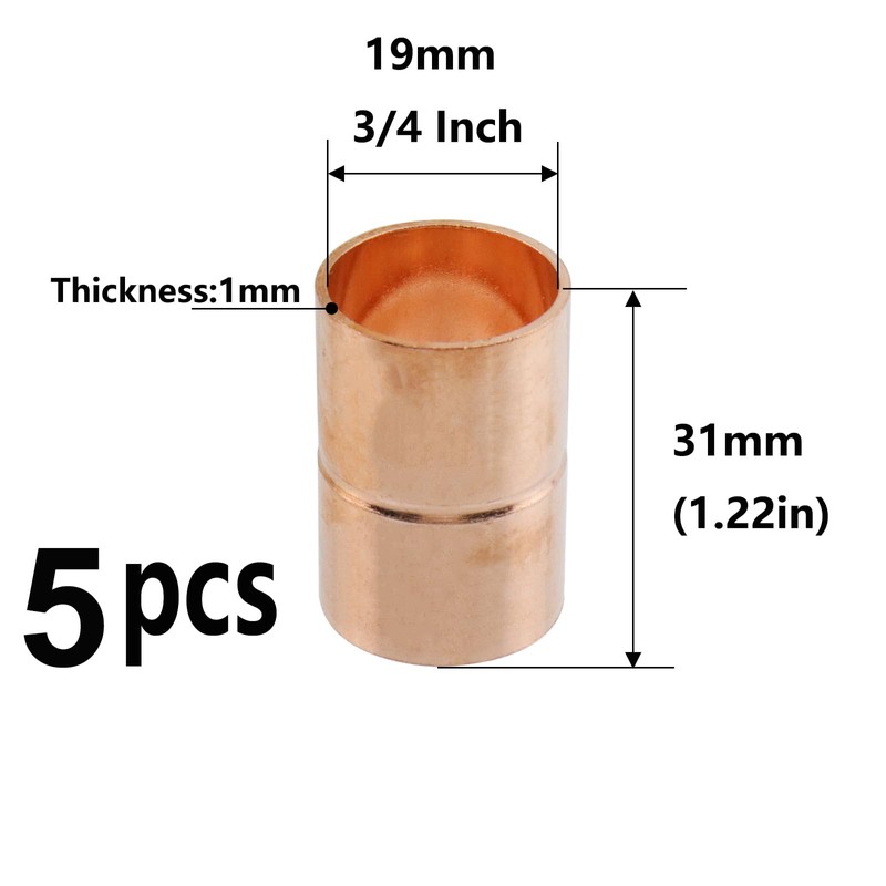 Semetall 3/4 Inch (19mm) Straight Coupling,Copper Pipe Fittings for HVAC