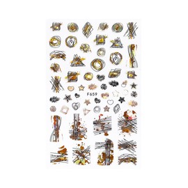 Geometric Figure Nail Sticker Line Stripes Stars Heart Gold Dots Nail Decals F659 Laser Gold Black Nail Wraps Stickers Manicure Supplies for Women Nails Full Long Lasting Easy Apply and Remove