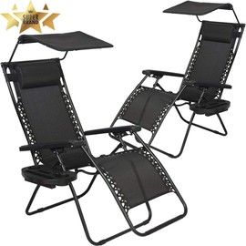 PayLessHere Zero Gravity Chairs 2 Set Lounge Patio Chairs with canopy Cup Holder