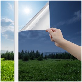 Haton Window Privacy Film One Way Window Tint for Home, Sun UV Blocking Reflective Mirror Film Heat Control, No Glue Static Cling See Out Not in Glass Door Covering, Blue Silver, 17.5" x 78.7"