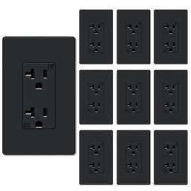WEBANG Decorator Receptacle Outlet, Screwless Wall Plate Included, 20-Amp 125V Tamper Resistant Wall Outlet, 2-Pole, 3-Wire Self-grounding, ETL Listed, 10 Pack, Glossy Black