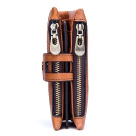 Contacts Bi-fold Leather Wallet, Genuine Leather, Hidden Pocket, Holds Many Cards, Double Zipper, Coin Pocket - -