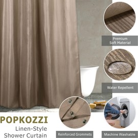 Taupe Extra Long Shower Curtain: 84 Inch Linen Textured Khaki Beige Tan Water Repellent Washable Polyester Fabric Shower Curtains for Bathroom - Simple Elegant Bath Curtain Liner - 72x84