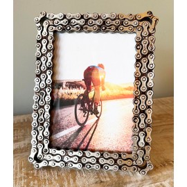 Top Brass Bicycle/Motorcycle Chain Picture Frame 5" X 7" Photo - Faux Bike Chain