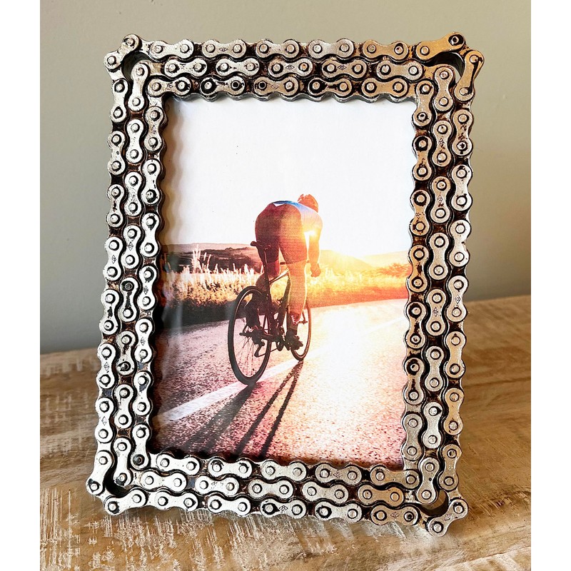 Top Brass Bicycle/Motorcycle Chain Picture Frame 5" X 7" Photo