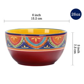 Bico Tunisian Cereal Bowls Set of 4, 26 oz Deep Ceramic Soup Bowls for Cereal, Salad, Noodles, Kitchen, Microwave and Dishwasher Safe, Gift for Housewarming and Thanksgiving