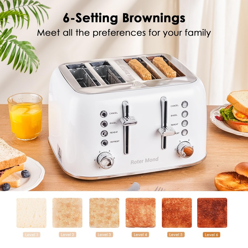 Roter Mond Toaster 4 Slice Retro Stainless Steel with Extra