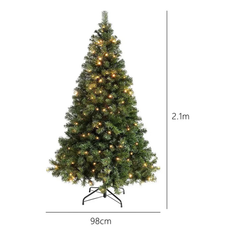 Árbol De Navidad Pino Artificial Verde Con Luces Led 2.1m