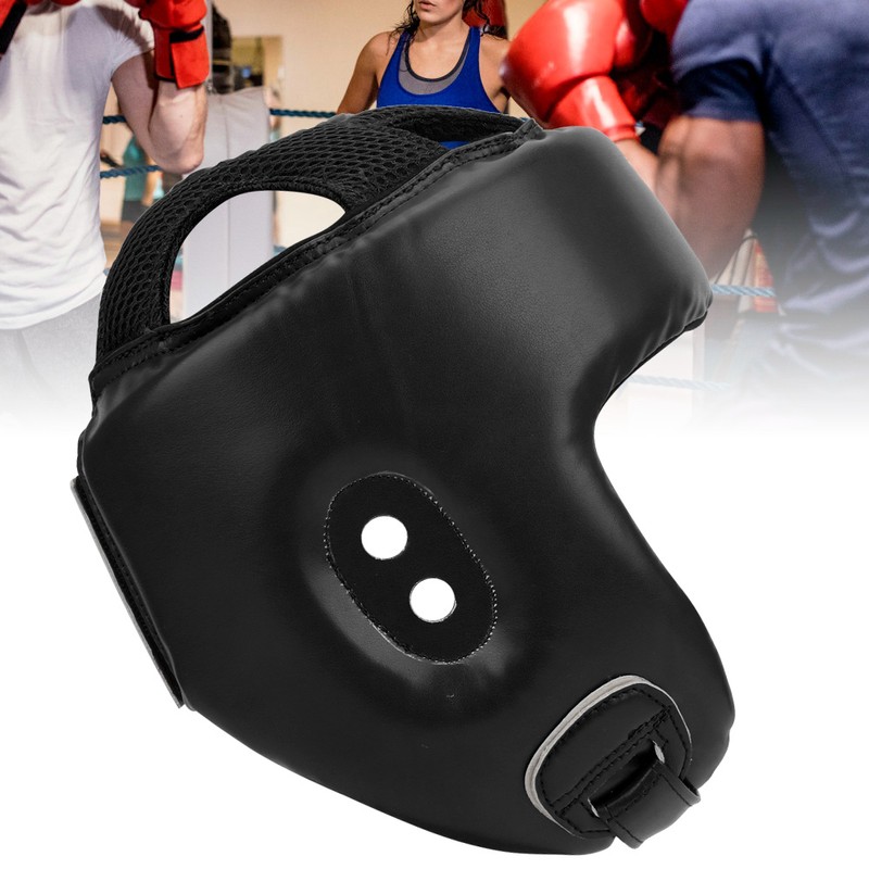 Boxing Helmet PU Leather Adjustable Head Guard Sanda Kickboxing Training