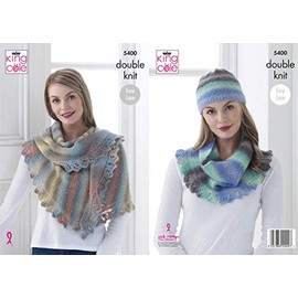 King Cole 5400 Knitting Pattern Womens Shawl Cowl and Hat in Riot DK