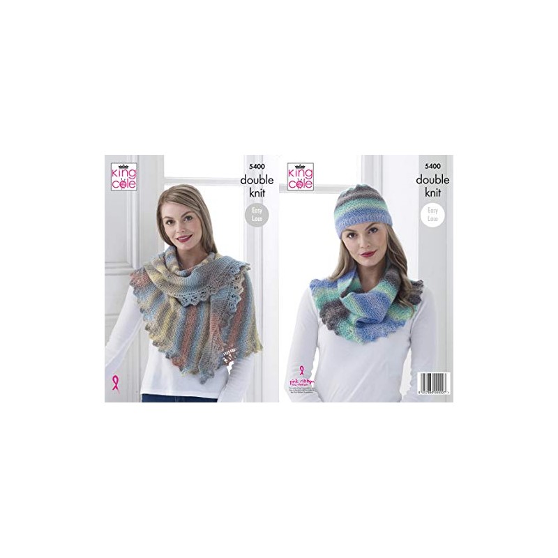 King Cole 5400 Knitting Pattern Womens Shawl Cowl and Hat
