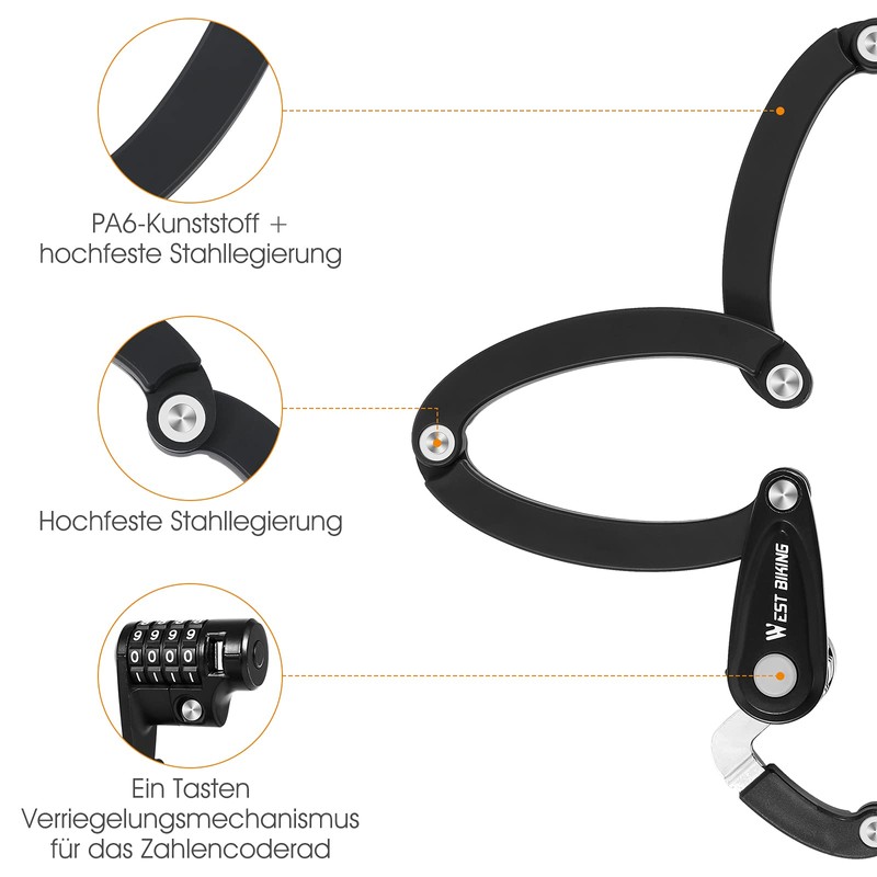 XIQI Bicycle Lock Folding Combination Lock High Security 85 cm