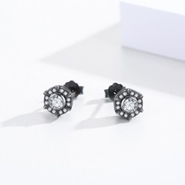 StoryEtain Men Black Stud Earrings S925 Sterling Silver Mens Womens CZ Black Stud Earrings Pierced Black Earrings Jewelry Gift, Sterling Silver, Cubic Zirconia
