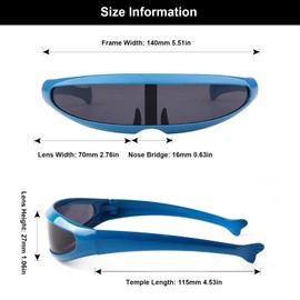KFPH anteojos de sol estrechas futuristas UV400 Robot Space Costume Color Espejo Lente Fiesta Rave Futurista anteojos (Azul)