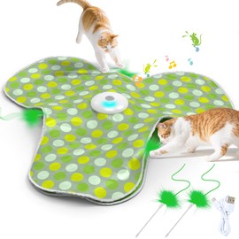 IOKHEIRA Interactive Cat Toy, Touch-Activated, Hidden Feather, Realistic Mouse Squeaking Sound, Perfect Indoor Toy for Bored Adult Cats (Green)