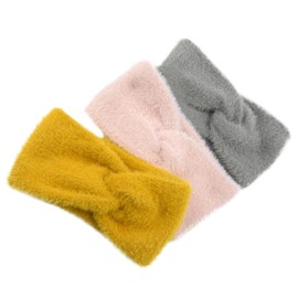 BESPORTBLE 3Pcs Furry Headband Cross Knitted Warmth Retaining Hairband for Women Lightweight Comfortable Decorative Accessory for Daily Wear and Special Occasions Grey Ginger