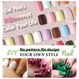 KQueenest Nude Press on Nails Short Medium Square Glue on Nails Set, Semi-Transparent Solid Color Fake Nails Short Coffin Acrylic Nails, Reusable Press on Gel Nails for Women in 30 Pcs