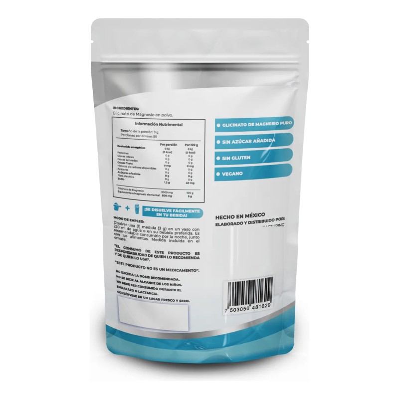 Glicinato De Magnesio 150 G 100% Puro Sabor Natural