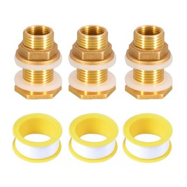 Tulov Pack of 3 1/2 inch water butt feedthrough, multifunctional bulkhead fitting, brass tank feed-through, barrel fitting for taps, water barrels and water tanks