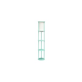 HomeStock Southwestern Style 62.5" Aqua Modern Shelf Etagere Floor Lamp with 2 USB Ports, 1 Outlet, and Linen Shade for Living Room Bedroom Office