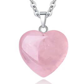 QINJIEJIE Healing Crystals Rose Quartz Necklace Heart Crystal Pendant Heart Gem Necklace for Women Gift Valentine's Day Gifts for Women