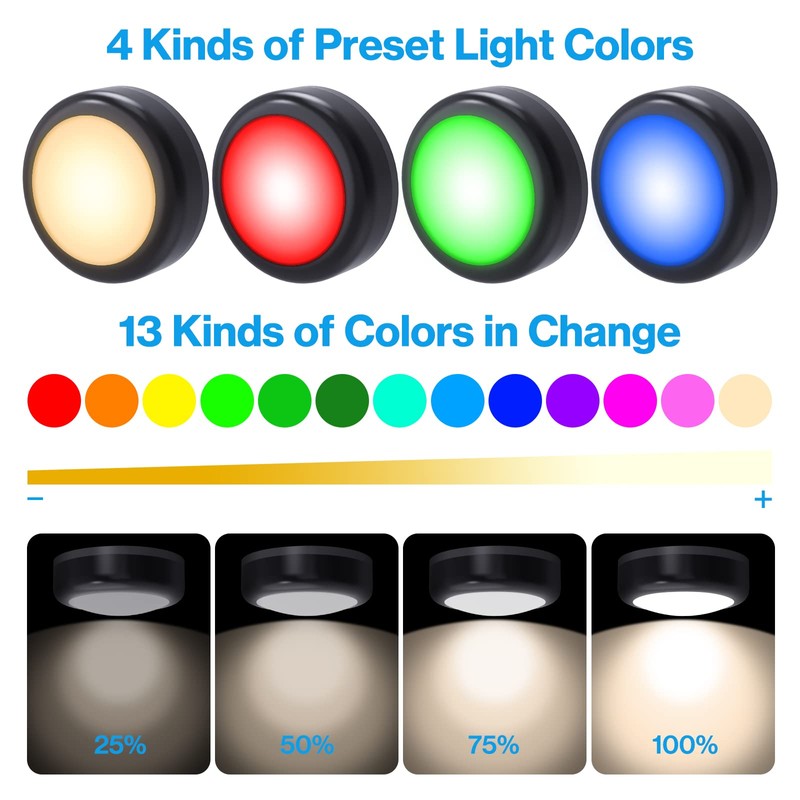 Cadrim Puck Lights, 4 Pack 13 Colors Changeable LED Puck