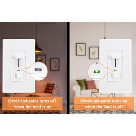 Cloudy Bay in Wall Dimmer Switch with Green Indicator,for LED Light/CFL/Incandescent,3-Way Single Pole Dimmable Slide,600 Watt max,Cover Plate Included,White,2 Pack