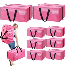 Kavedod Moving Bags 8PCS Extra Large with Carrying Handles Backpack Straps, Heavy Duty Moving Bags for Space Saving Packing, Storage Totes of College Essentials Moving Supplies Pink