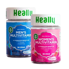 Pack Heally Hombre y Mujer Multivitamnico Energa con cido Hialurnico y Omega-3, Sabor Fresa y Granada, 100 Natural, Sin Azcar ni Gluten y...          