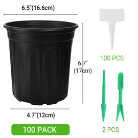 Huvai 100 Pack 1 Gallon Flexible Plant Nursery Pots, Thickened Soft Plastic Plant Pots with 100Pcs Waterproof Plastic T-Type Plant Tags and 2Pcs/Set Transplanting Digging Mini Tools(Black)