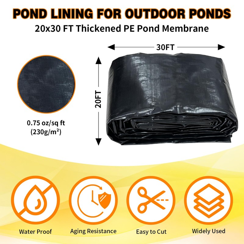 THOOUM 20x30FT Pond Liner for Outdoor Ponds, Reinforced PE Fish