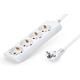 Power Strip White without Switch with Cable 3G 1.0 mm² 1.5 m German Power Strip White (4 Sockets, 1.0 mm² 1.5 m)