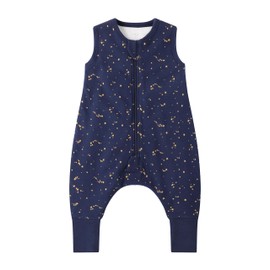 Owlivia 1.0 Tog 100% Organic Cotton Baby Sleeping Bag with Feet Toddler Sleeping Bags with Legs Sleeveless Wearable Blanket(1.0tog Starry Sky,1 Years-70)