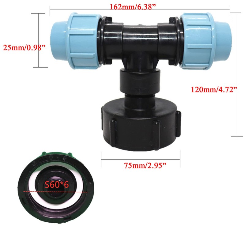 TOP-VIGOR IBC Tank Adapter s60x6 Thread Connector Tee Pipe Fitting