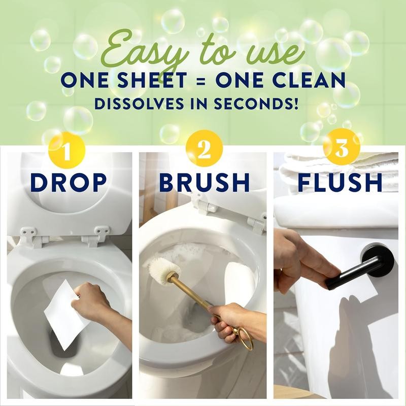 Toilet Bowl Cleaner Sheets - Dissolvable, Septic Safe, Effective Cleaning,