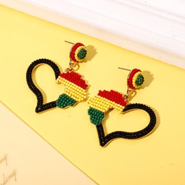 African Earrings for Women Beaded Africa Map Earrings Ethnic Juneteenth Heart Drop Dangle Earrings Ethnic Earrings African Jewelry Gifts(Style 6)