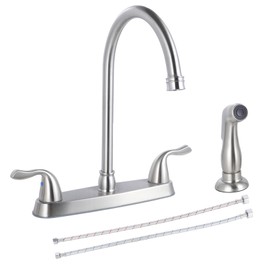 HOTIS Kitchen Faucet with Side Sprayer, 2 Handle 3 or 4 Hole Kitchen Sink Faucets 8 Inch RV Kitchen Faucet with Supply Lines, 360 Swivel Kitchen Faucet Brushed Nickel, HT-KF201