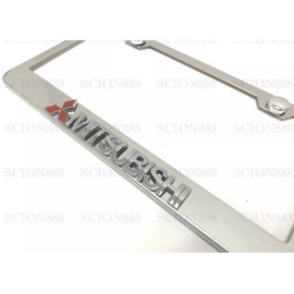 License Plate Frame 1pc 3D MITSUBISHI Emblem Badge Stainless Steel Chromed Metal License Plate Frame