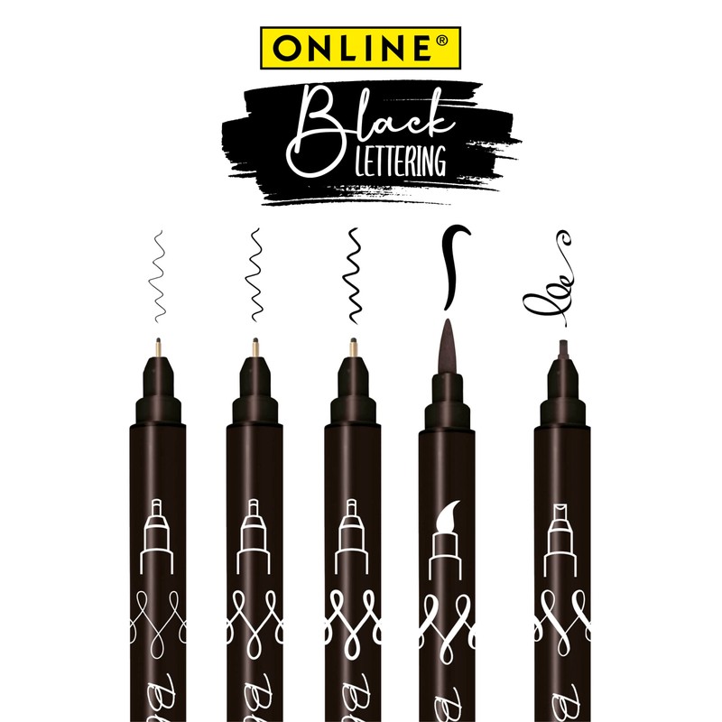 Online Black Hand Lettering Set | 5 Calligraphy Pens in