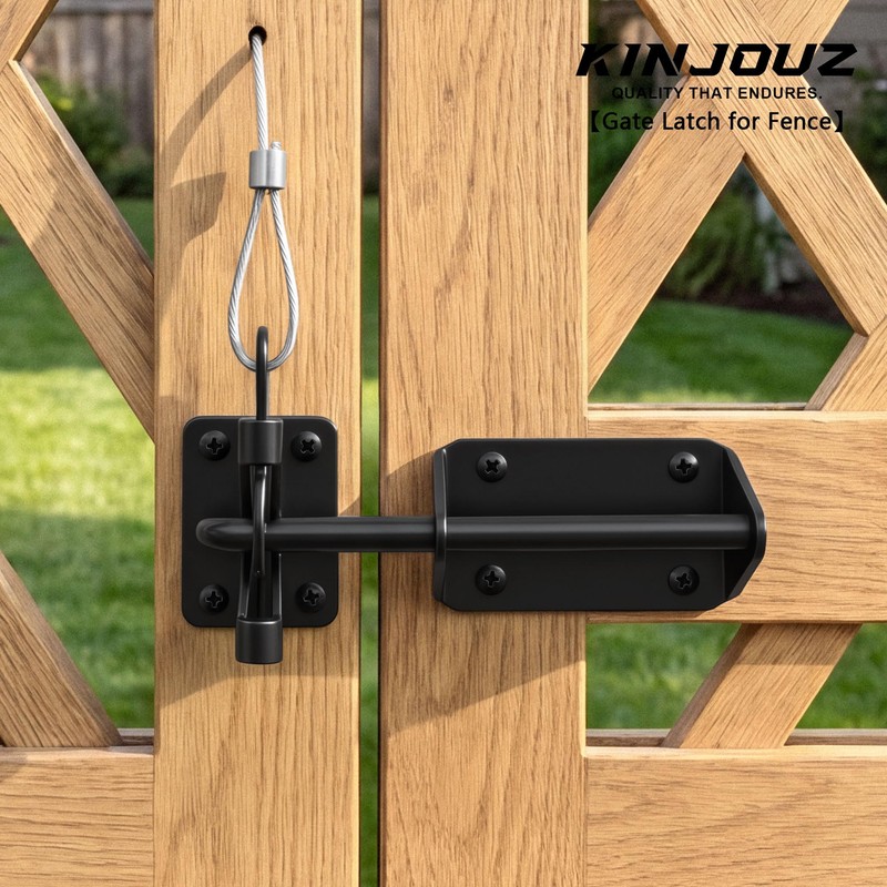 KINJOUZ Heavy Duty Gate Latch for Wooden Fence with Cable