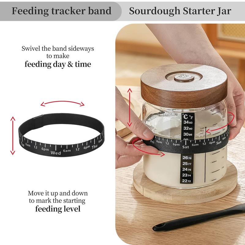 Sourdough Starter Jar 2Pack，Wood Sealed Lid with Automatic Exhaust,35OZ with