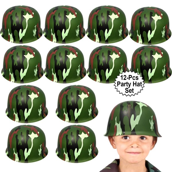 Anapoliz Army Helmets for Kids | 12 Count Plastic Camouflage Hats | Soldier Helmet Party Favors | Camo Costume Dress Up Hat