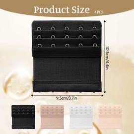 FdcZeyxior Women's Bra Extenders 5 Hook, 4 PCS Elastic Bra Extenders 5 Hooks Soft Comfortable Elastic Bras Hook Extender Multiple Color Bras Band Back Extension Strap Replacement