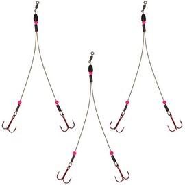 Tooth Shield Tackle Tungsten Weighted Ice Fishing Tip Up Leader Rig (90 lb) Ice Fishing Sucker Walleye Pike Musky Predator Rig (3 Pack) (Camo/Pink Bead/Predator Rigs) (Hook Size: 1/0-1/16oz Weight)