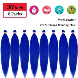 Blue Braiding Hair Pre Stretched Colored Hair Extensions for Braids Kanekalon Pre Stretched Prestretched Braiding Hair 30 inch 8 packs Long Jumbo Braiding Hair Natural as Human Hair Micro Box Braids
