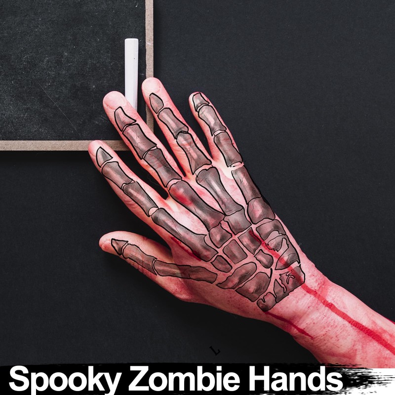 4-Sheet 3D Skeleton Hand Temporary Tattoos - Dual Left &