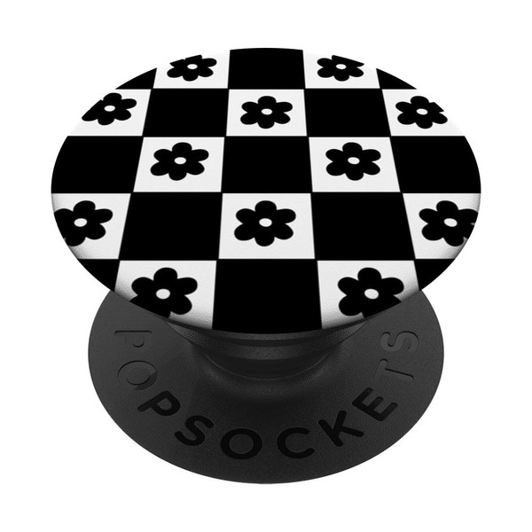 Classic Checkered Checker Checkerboard Black Flower Pattern PopSockets Klebender PopGrip