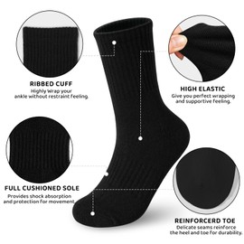 Booph- Calcetines deportivos para niños y niñas, transpirables, de alto rendimiento, con media amortiguación, de algodón grueso, para correr, fútbol, 6 pares, 5-7 años, color negro