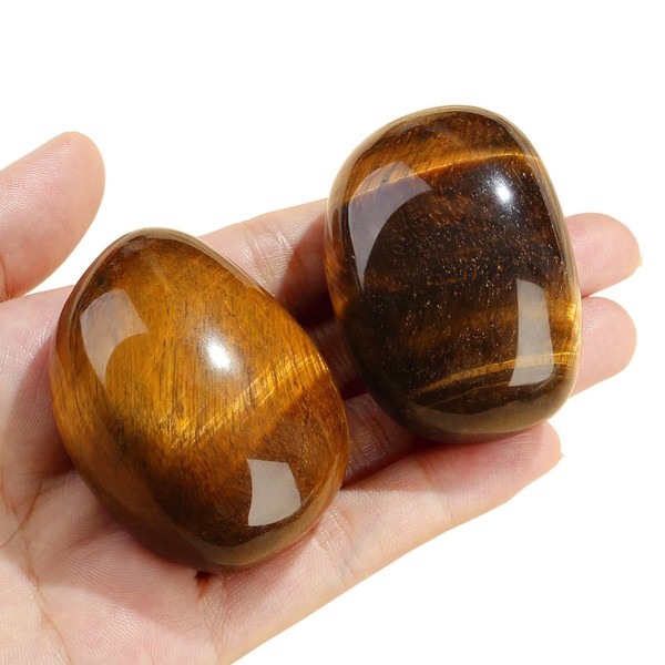 QINJIEJIE QINJIEJIE Tiger Eye Crystal Healing Crystals 1.8-2.0" 2PCS Large
